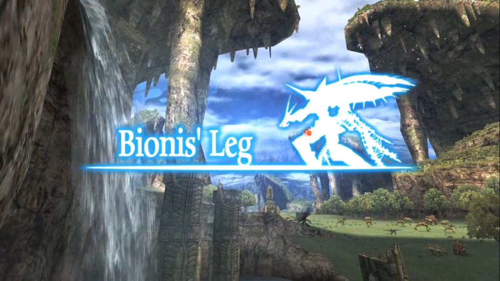 Bentuk tubuh Bionis. Lokasi saat ini ditandai dengan tiitk merah. Grafis versi Wii kurang lebih sama dengan versi 3DS.