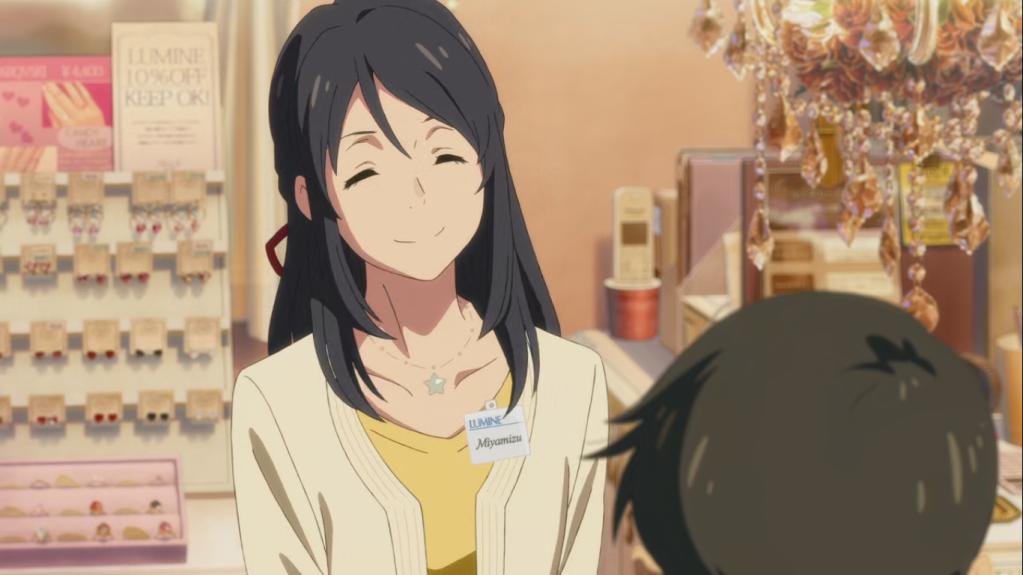Mitsuha, tokoh utama Kimi no Na wa, bertemu Hodaka di suatu toko.